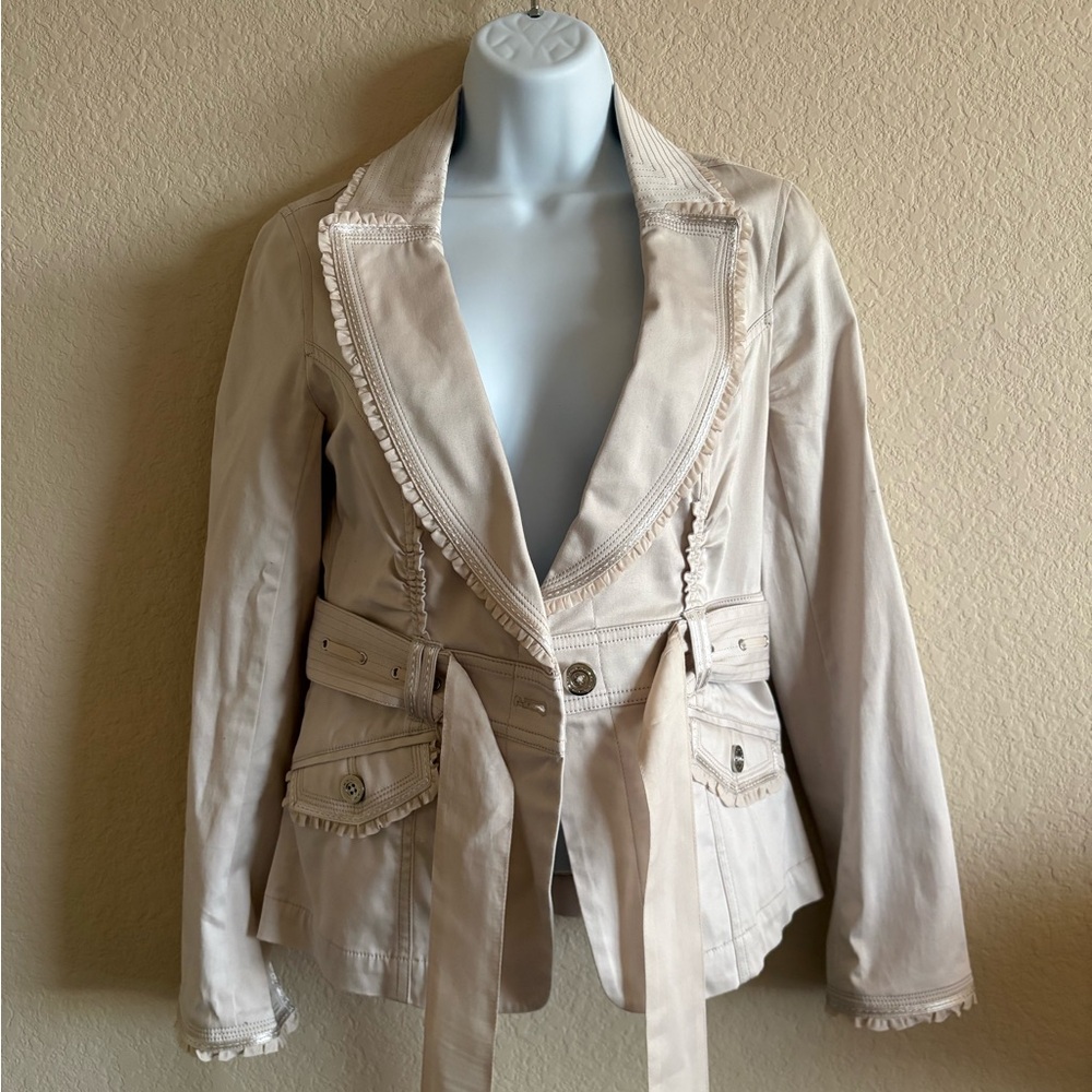 White House Black Market Beige Blazer with Belted Detail